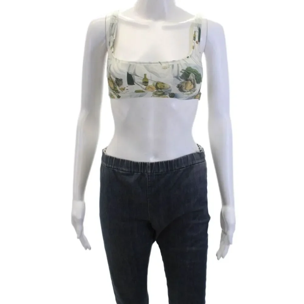 Madewell Womens Square Neck Floral Printed Bikini Top  Antique Cream Size XXS